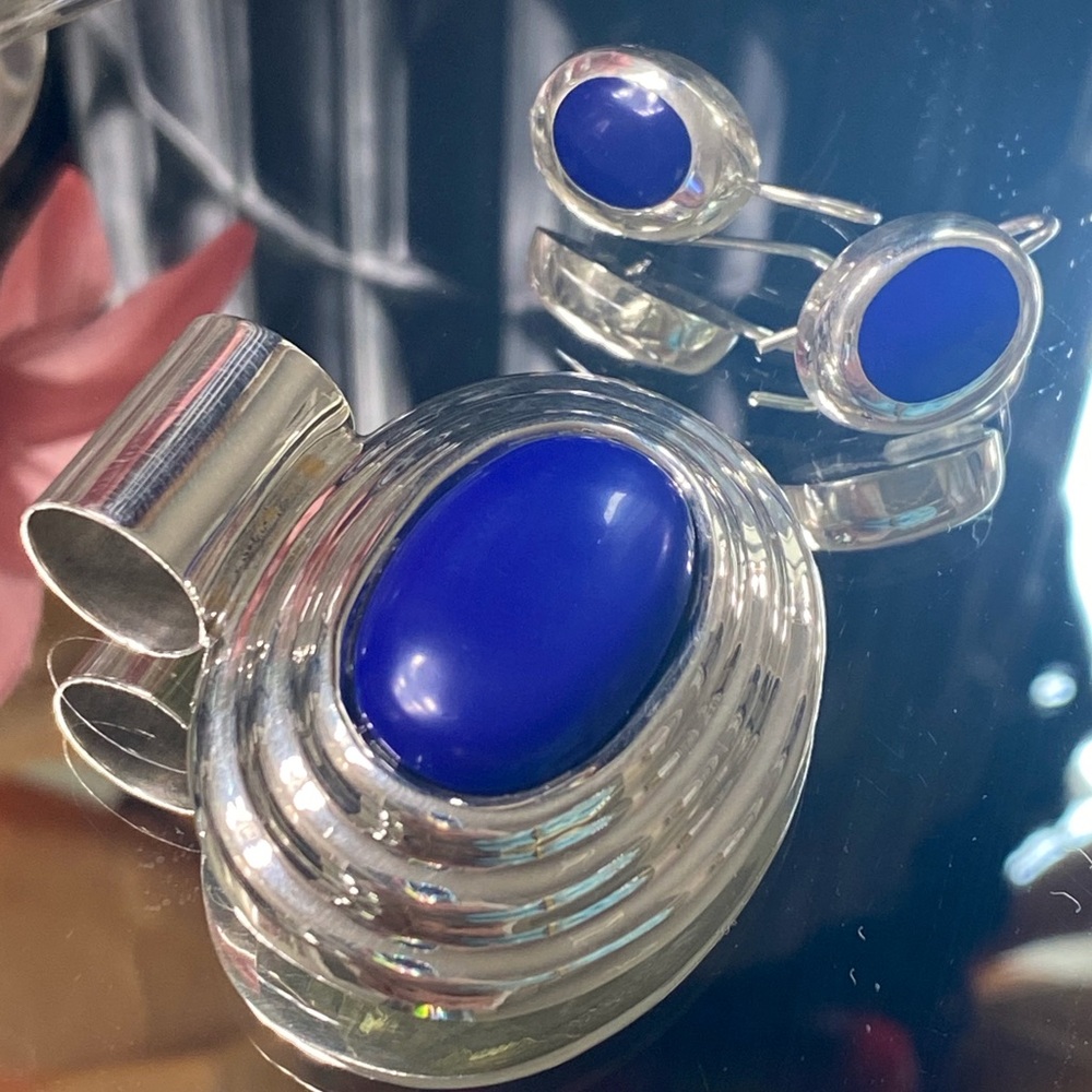 Sterling Silver BLUE Pendant & Earrings